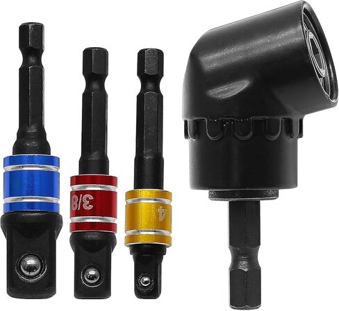 مجموعة مفك عالمية، 3 قطع 1/4 3/8 1/2 بوصة مجموعة محول مقبس مثقاب، ملحق مثقاب زاوية يمين أسود 105 درجة، مجموعة مفك تمديد سداسي لقمة مفك براغي in Kuwait