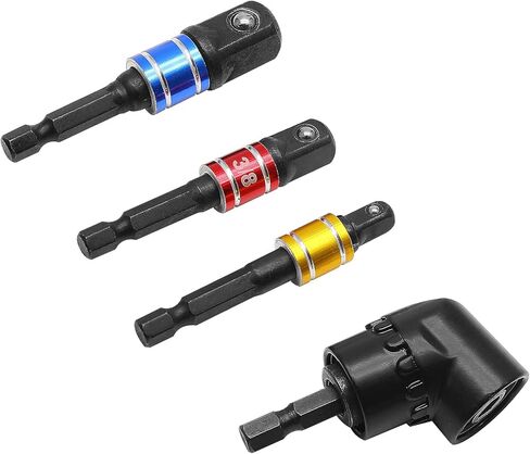 مجموعة مفك عالمية، 3 قطع 1/4 3/8 1/2 بوصة مجموعة محول مقبس مثقاب، ملحق مثقاب زاوية يمين أسود 105 درجة، مجموعة مفك تمديد سداسي لقمة مفك براغي in Kuwait