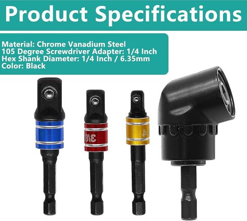 مجموعة مفك عالمية، 3 قطع 1/4 3/8 1/2 بوصة مجموعة محول مقبس مثقاب، ملحق مثقاب زاوية يمين أسود 105 درجة، مجموعة مفك تمديد سداسي لقمة مفك براغي in Kuwait