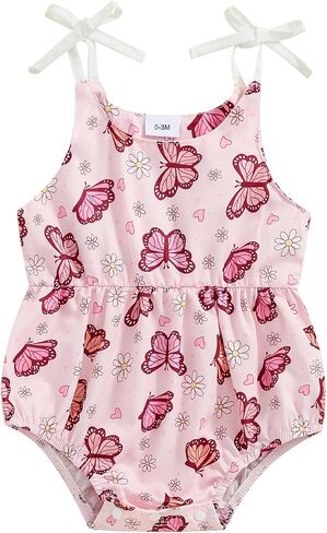 Infant Baby Girl Summer Bodysuit Print One Piece Suspender Romper Cotton Polyester Jumpsuit Spaghetti Strap Outfit in Saudi Arabia