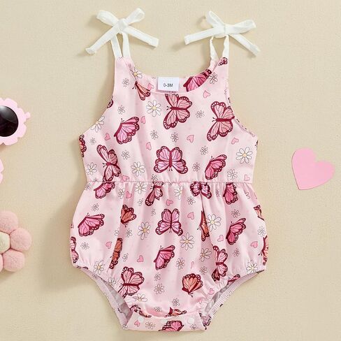 Infant Baby Girl Summer Bodysuit Print One Piece Suspender Romper Cotton Polyester Jumpsuit Spaghetti Strap Outfit in Saudi Arabia