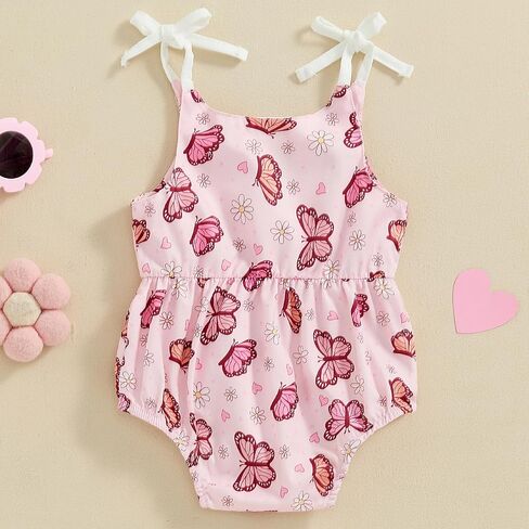 Infant Baby Girl Summer Bodysuit Print One Piece Suspender Romper Cotton Polyester Jumpsuit Spaghetti Strap Outfit in Saudi Arabia