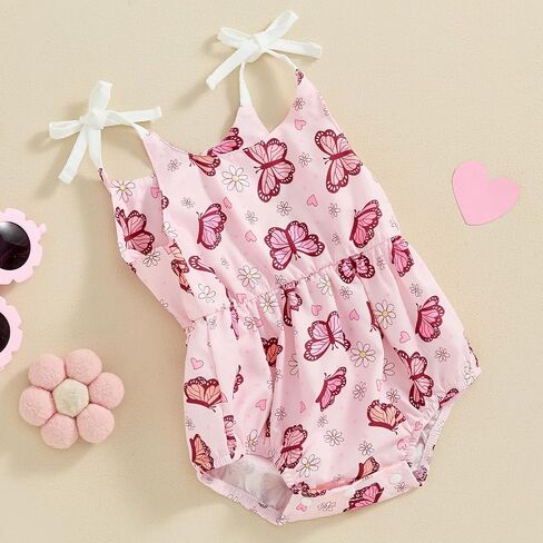 Infant Baby Girl Summer Bodysuit Print One Piece Suspender Romper Cotton Polyester Jumpsuit Spaghetti Strap Outfit in Saudi Arabia