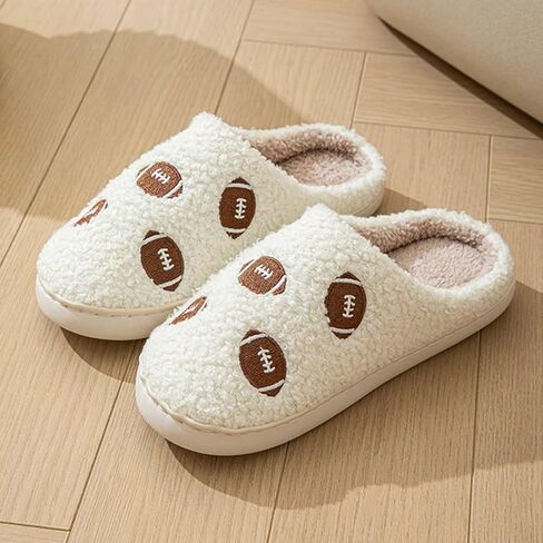 Rugby Slippers for Women Men Sports Football Slippers Cute Cartoon Embroidery Soft Warm House Indoor Shoes in Saudi Arabia