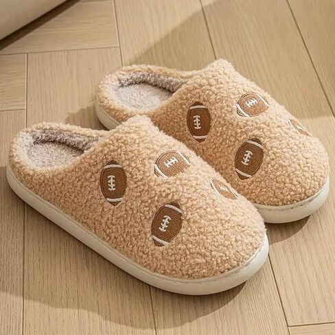 Rugby Slippers for Women Men Sports Football Slippers Cute Cartoon Embroidery Soft Warm House Indoor Shoes in Saudi Arabia