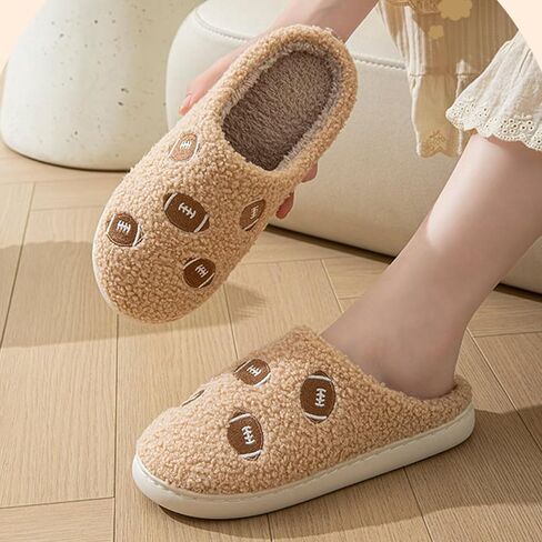 Rugby Slippers for Women Men Sports Football Slippers Cute Cartoon Embroidery Soft Warm House Indoor Shoes in Saudi Arabia