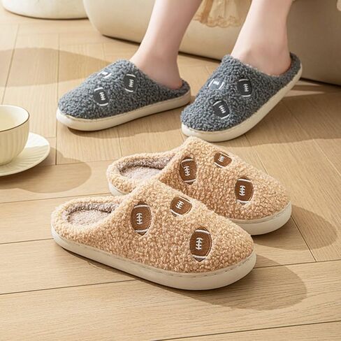 Rugby Slippers for Women Men Sports Football Slippers Cute Cartoon Embroidery Soft Warm House Indoor Shoes in Saudi Arabia