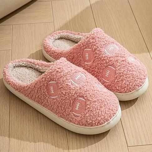 Rugby Slippers for Women Men Sports Football Slippers Cute Cartoon Embroidery Soft Warm House Indoor Shoes in Saudi Arabia