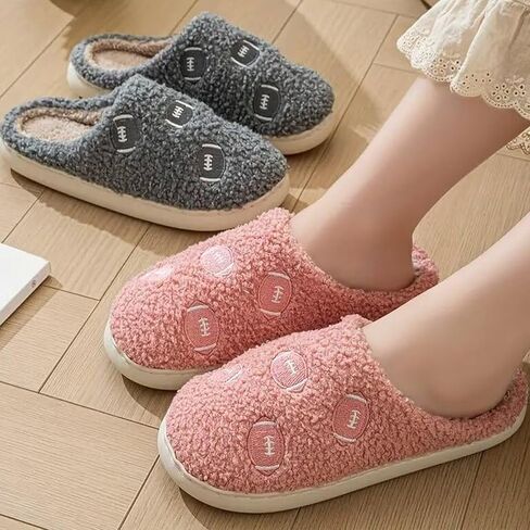 Rugby Slippers for Women Men Sports Football Slippers Cute Cartoon Embroidery Soft Warm House Indoor Shoes in Saudi Arabia
