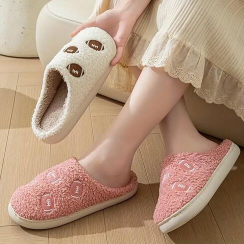 Rugby Slippers for Women Men Sports Football Slippers Cute Cartoon Embroidery Soft Warm House Indoor Shoes in Saudi Arabia