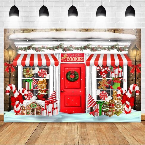 Mocsicka Christmas Candy Store Backdrop for Photography Xmas Gingerbread Store Photo Background Red and White Candy Cane Holiday Party Decor Portrait Studio Booth Photobooth Props (7x5ft) in Saudi Arabia
