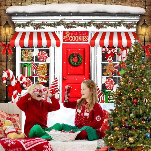 Mocsicka Christmas Candy Store Backdrop for Photography Xmas Gingerbread Store Photo Background Red and White Candy Cane Holiday Party Decor Portrait Studio Booth Photobooth Props (7x5ft) in Saudi Arabia