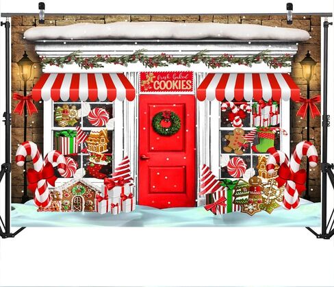 Mocsicka Christmas Candy Store Backdrop for Photography Xmas Gingerbread Store Photo Background Red and White Candy Cane Holiday Party Decor Portrait Studio Booth Photobooth Props (7x5ft) in Saudi Arabia