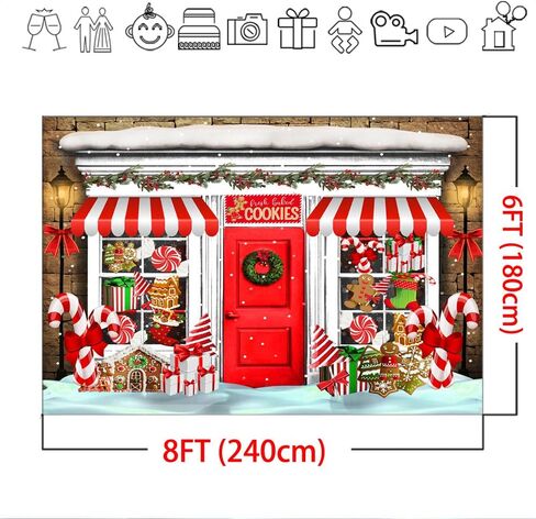 Mocsicka Christmas Candy Store Backdrop for Photography Xmas Gingerbread Store Photo Background Red and White Candy Cane Holiday Party Decor Portrait Studio Booth Photobooth Props (7x5ft) in Saudi Arabia