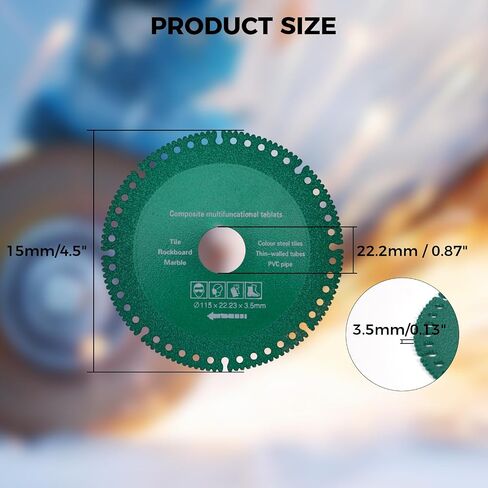 Indestructible disc 5PCS- Multi-Functional Cutting Disc for Ceramic Tile, Glass, Metal, and Wood - Perfect for Angle Grinder (Green 4.5in（115mm）) in Saudi Arabia