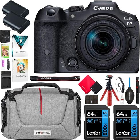 Canon EOS R7 Mirrorless Camera Body with RF-S 18-150mm F3.5-6.3 is STM Lens 5137C009 Bundle with Deco Gear Photography Bag + 2 x Battery + 2 x 64GB Memory Cards + Accessories Kit in Saudi Arabia