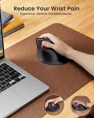 ProtoArc Vertical Wireless Trackball Mouse, EM05 NL Bluetooth Ergonomic Rollerball Mouse Rechargeable Computer Laptop Thumb Mouse, 3 Device Connection, Compatible with iPad, Mac, Windows, PC-Purple in Kuwait