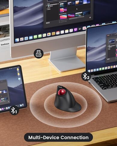 ProtoArc Vertical Wireless Trackball Mouse, EM05 NL Bluetooth Ergonomic Rollerball Mouse Rechargeable Computer Laptop Thumb Mouse, 3 Device Connection, Compatible with iPad, Mac, Windows, PC-Purple in Kuwait