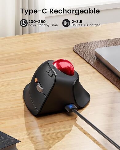 ProtoArc Vertical Wireless Trackball Mouse, EM05 NL Bluetooth Ergonomic Rollerball Mouse Rechargeable Computer Laptop Thumb Mouse, 3 Device Connection, Compatible with iPad, Mac, Windows, PC-Purple in Kuwait