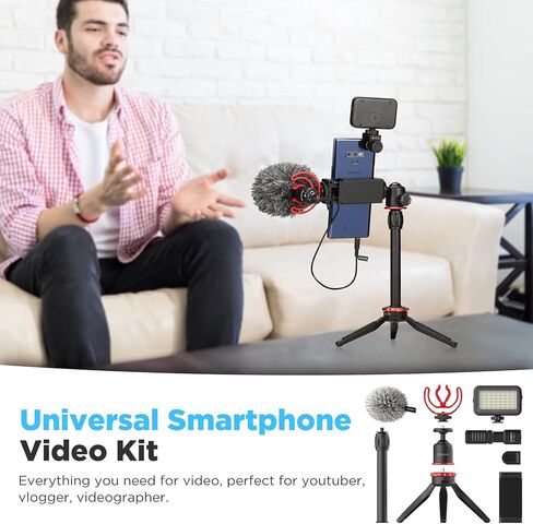 مجموعة أدوات تصوير الفيديو للهواتف الذكية من BOYA مع MM1+ ميكروفون بندقية ومثبت ثلاثي القوائم ومصباح LED ومشبك للصدمات لمصور فيديو Vlogger وYouTube وFacebook Live Stream وتسجيل الهاتف in Kuwait