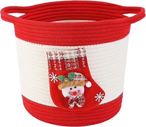 Woven Cotton Rope Basket with Christmas stocking of Snowman, Christmas Decoration Storage Basket with Handle, Baby Christmas Gift Basket for Toys, Towels, Diapers, Red in Saudi Arabia