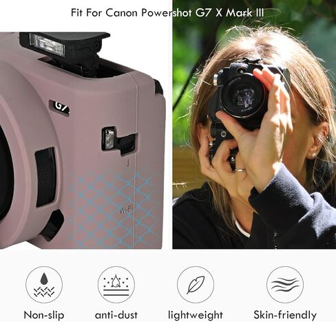 حافظة كاميرا لكاميرا Canon Powershot G7 X Mark III مع قطعتين واقي شاشة، حماية كاملة من السيليكون الناعم G7X III غطاء حماية للعدسات قابل للفصل لهاتف Canon G7X III G7X3-رمادي in Saudi Arabia