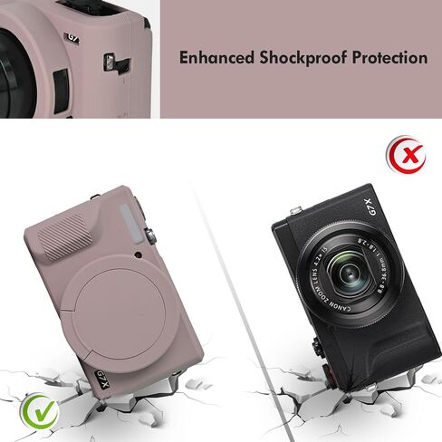 حافظة كاميرا لكاميرا Canon Powershot G7 X Mark III مع قطعتين واقي شاشة، حماية كاملة من السيليكون الناعم G7X III غطاء حماية للعدسات قابل للفصل لهاتف Canon G7X III G7X3-رمادي in Saudi Arabia