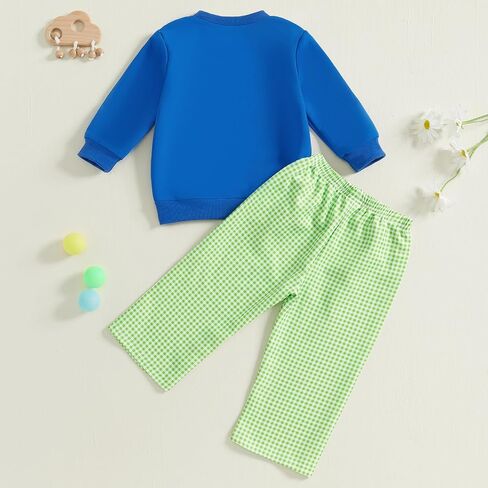 SAYOO Toddler Baby Boy Golf Outfit Hole in One Embroidery Sweatshirts Top Plaid Long Pants Set 2Pcs Golf Theme Fall Clothes in Saudi Arabia