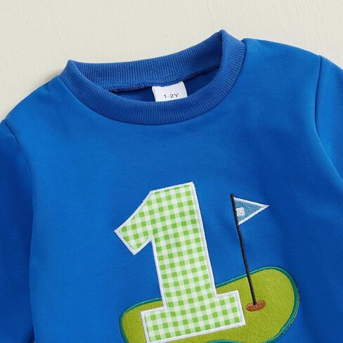 SAYOO Toddler Baby Boy Golf Outfit Hole in One Embroidery Sweatshirts Top Plaid Long Pants Set 2Pcs Golf Theme Fall Clothes in Saudi Arabia