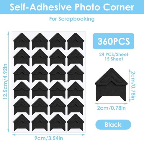 Photo Corners 360 Pcs Acid Free Photo Corner Stickers Photo Corners Self Adhesive Photo Mounting Corners for Scrapbooks Picture Album Memory Books Journal Scrapbook Supplies(Black) in Saudi Arabia