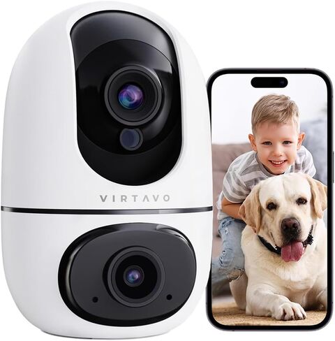 virtavo EggSentry Indoor Security Camera, Dual-Lens & Split View, 360° PTZ Baby Monitor & Pet Cam, Motion Tracking, 2-Way Audio, Night Vision, Cloud/SD Storage, Phone App, 2.4GHz WiFi in Saudi Arabia