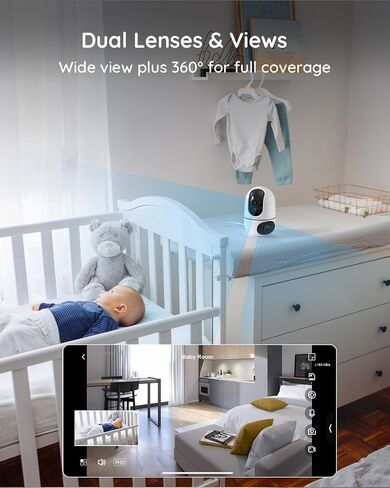 virtavo EggSentry Indoor Security Camera, Dual-Lens & Split View, 360° PTZ Baby Monitor & Pet Cam, Motion Tracking, 2-Way Audio, Night Vision, Cloud/SD Storage, Phone App, 2.4GHz WiFi in Saudi Arabia