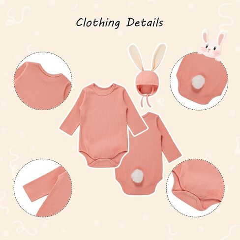 Baby Girls Boys Bunny Easter Outfit Infant Newborn Pink Romper with Long Bunny Ear Hat and Tube Socks in Saudi Arabia