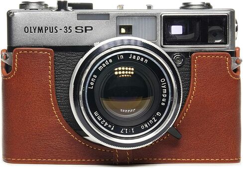 حافظة 35 SP، حافظة نصف كاميرا مصنوعة يدويًا من الجلد الطبيعي الأصلي من BolinUS لكاميرا Olympus 35 SP مع حزام يد (LavaBrown) in Saudi Arabia