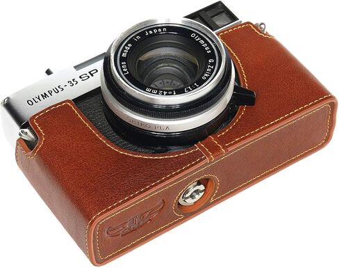 حافظة 35 SP، حافظة نصف كاميرا مصنوعة يدويًا من الجلد الطبيعي الأصلي من BolinUS لكاميرا Olympus 35 SP مع حزام يد (LavaBrown) in Saudi Arabia
