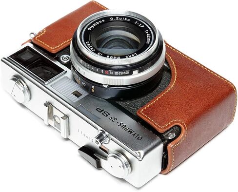 حافظة 35 SP، حافظة نصف كاميرا مصنوعة يدويًا من الجلد الطبيعي الأصلي من BolinUS لكاميرا Olympus 35 SP مع حزام يد (LavaBrown) in Saudi Arabia