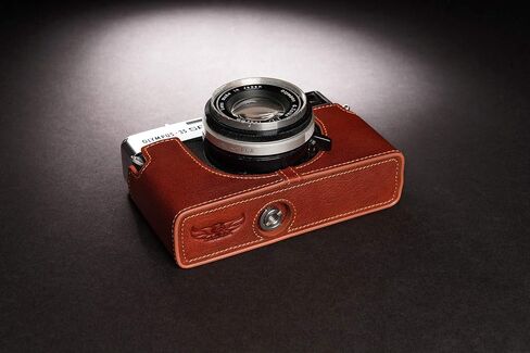 حافظة 35 SP، حافظة نصف كاميرا مصنوعة يدويًا من الجلد الطبيعي الأصلي من BolinUS لكاميرا Olympus 35 SP مع حزام يد (LavaBrown) in Saudi Arabia