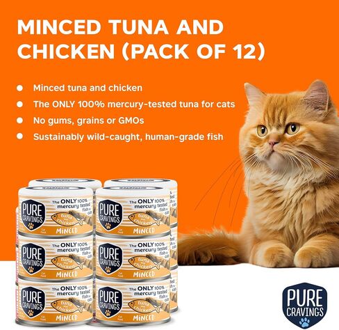Safe Catch Pure Cravings Minced Tuna Wet Canned Cat Food, 100% Mercury-Tested, Moist Can Fish for Cats, Grain-Free, Protein, Non-GMO, Variety Pack, 3oz, Pack of 12 in Saudi Arabia