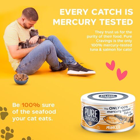 Safe Catch Pure Cravings Minced Tuna Wet Canned Cat Food, 100% Mercury-Tested, Moist Can Fish for Cats, Grain-Free, Protein, Non-GMO, Variety Pack, 3oz, Pack of 12 in Saudi Arabia