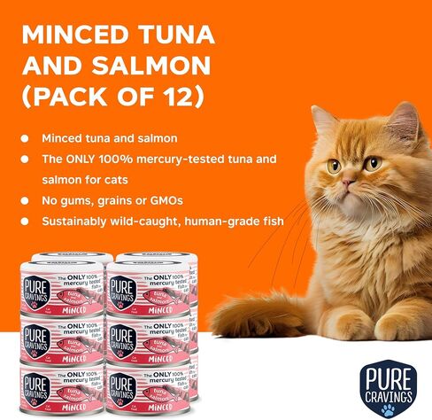 Safe Catch Pure Cravings Minced Tuna Wet Canned Cat Food, 100% Mercury-Tested, Moist Can Fish for Cats, Grain-Free, Protein, Non-GMO, Variety Pack, 3oz, Pack of 12 in Saudi Arabia