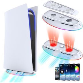 Cooling Fan Base Stand for PS5/PS5 Slim/PS5 Pro 2 Speed Fans Cooling Station with IR Remote APP Smart Control＆RGB Light DIY Decoration Game Console Cool Fan Accessories (Black)