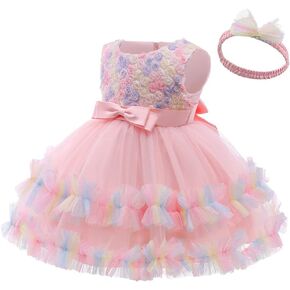 AVAZU 3M-6T 3D زهرة طفل رضيع الفتيات الزفاف مهرجان الطبقات فساتين حفلة عيد ميلاد مع أغطية الرأس in Kuwait