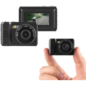 Omana Mini Digital Camera with LCD Screen LED Flash 1080P Full HD 128GB SD Card Monoreflexes Shaped CMOS Small Compact Portable Video Recorder, Black