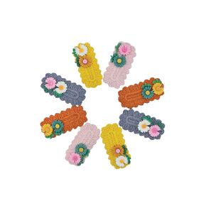 PINK TULIPS BOWTIQUE- Set of 2 Knitted Floral Hair Clips - Charming Handmade Barrettes and Accesories for Baby girls, Toddlers, and Little Girls Hair (Pink and Gray)