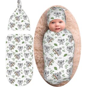 Koala Cute Newborn Swaddle Blanket for Baby,Unisex Baby Stuff,Soft Sleep Sack for Boys Girls, with Beanie hat Set, Baby Swaddle Wrap for Baby Shower Infant