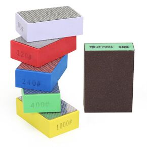 5pcs Diamond Hand Polishing Pads+1pcs Sanding Sponge,Foam Backing Sanding Blocks,Diamond Sanding Pads for Glass Ceramic Tile Wood Metal Marble Grinding,Diamond Polishing Pads 60/120/240/400/1000grit