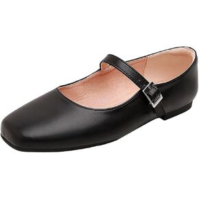 Women's Genuine Leather Square Toe Flat Shoes,Soft Ankle Strap Flat Mary Jane Shoes,Comfortable Dressy Ballet Flats,Casual Work Flat Dress Shoes