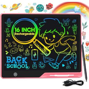 2 Pack LCD Writing Tablet for Kids, 16 Inch Rechargeable Erasable Doodle Board Colorful Toddler Drawing Tablet, Preschool Learning Toys Christmas Birthday Gift 3-7 Year Old Girls(Pink/Blue)