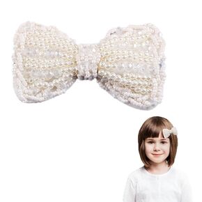 White Pearl Hair Bow Clips for Baby Girls - 1Pcs Pearl Hair Bows for Girls Bow Hair Alligator Clips Girls White Hair Barrettes Pearl Hairpin Wedding Toddlers Hair Accessories for Infant Toddlers Gifts