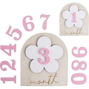 Month Baby Milestone Signs Wooden Baby Monthly Milestone Double Sided Monthly Baby Milestone with Replaceable Number DIY Milestone Wooden Circles for Baby Growth Photo Props